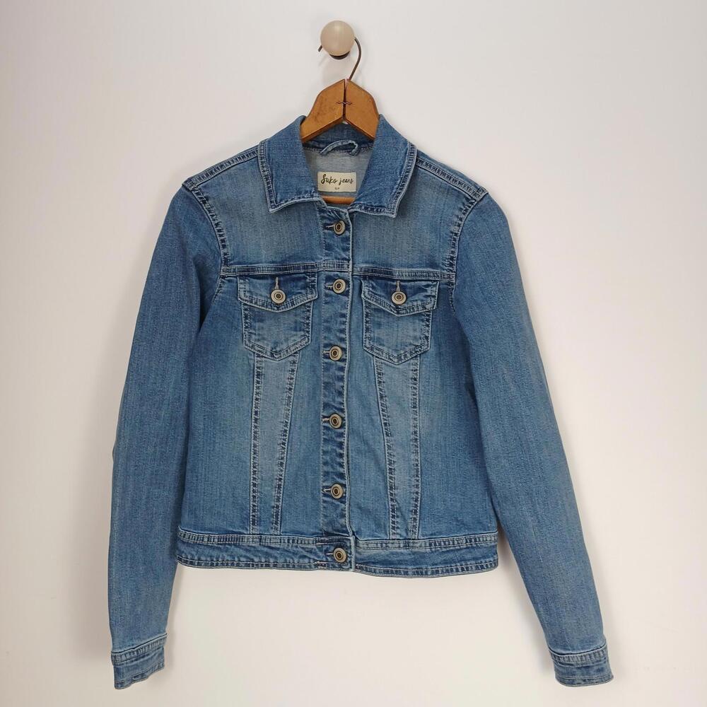 Womens Small Suko Jeans Denim Blue Jacket Regular Fit Casual Stretch Pockets